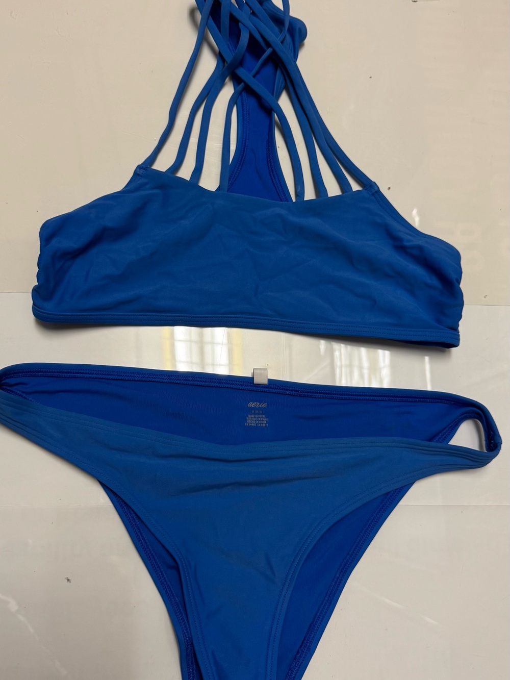 aerie Bright Royal Blue Strappy Summer Swimsuit Swimwear Bikini Set size Medium